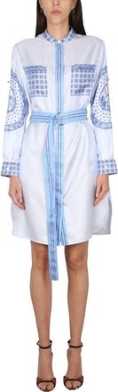Burberry Geruite Zijden Chemisier Jurk - Dames - Shirt Kleedjes - Blauw - S - Kleedjes
