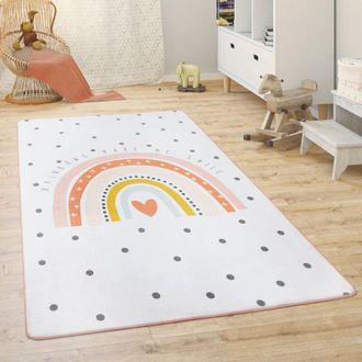 Paco Home Paco Home - Alfombra Para Habitaci&oacute;n Infantil Juegos Beb&eacute; Animales Arco Iris Coraz&oacute;n 155x230 Cm, Crema