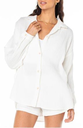 Roxy Morning Time Cotton Gauze Button-Up Shirt in Egret at Nordstrom, Size X-Small