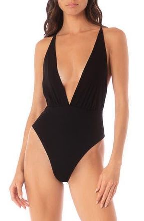 Maaji Safari Plunge One-Piece Swimsuit in Black at Nordstrom Rack, Size Medium