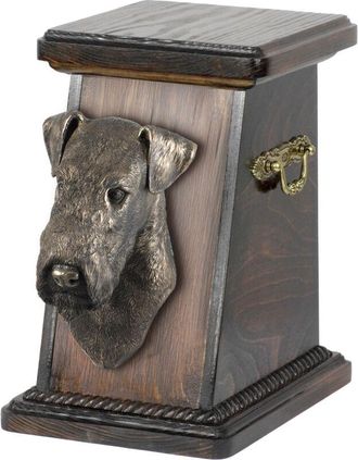 OEM Airedale Terrier, Waterside Terrier: Urna Para Cenizas De Perro, Elegante Urna Con Estatuilla, Urna Conmemorativa Con Busto De Perro De Art-dog