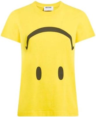 Moschino Tops, Dames, Geel, 2Xs, Katoen, Smiley Katoenen Jersey T-shirt