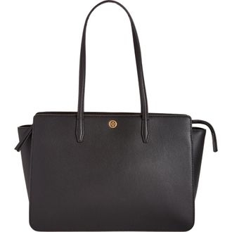 Tory Burch Robinson Leather Tote in Black/black at Nordstrom