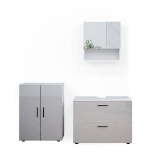 Vicco Conjunto De Muebles De Ba&ntilde;o Irma, Blanco Alto Brillo, 3 Piezas, Con Mueble Bajo 80 Cm