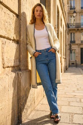 Roman Contrast Stitch Longline Cardigan