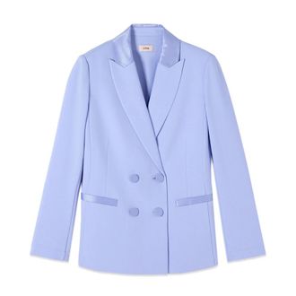 Oltre Jassen, Dames, Blauw, 3Xl, Polyester, Dubbelrijige blazer met bedekte knopen