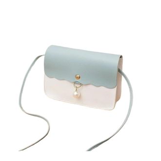 Generic Fashion Simply Leather For Women Solid Color Shoulder Messenger Bag Lady Pendant Pearl Travel Small Handbag Femininas Bolsas(Blue)