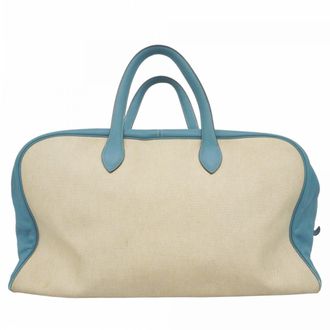 Herm&egrave;s Blue Jean Toile H Boston Bag (Pre-Owned)