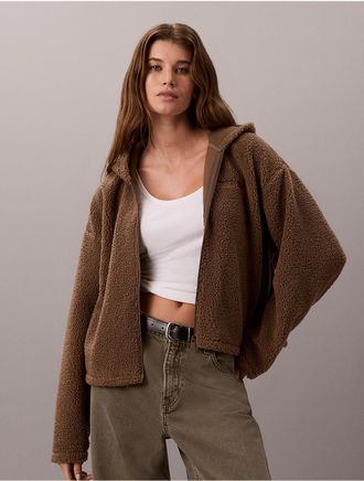 Calvin Klein Calvin Klein Womens Sherpa Zip Hoodie - Brown - XL
