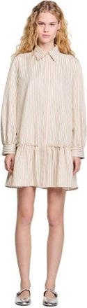 Sandro Rhinestone striped shirt dress in Khaki /Pink at Nordstrom, Size 36 Eu