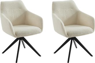 Vente-Unique Lote de 2 sillas giratorias con reposabrazos - Tela de rizo y metal negro - Blanco - MUSE