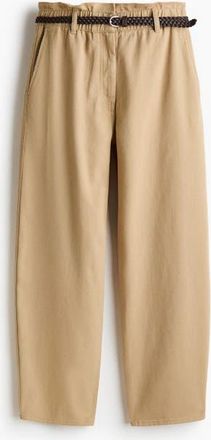 H&M Belted Barrel Trousers in Beige at Nordstrom, Size 10
