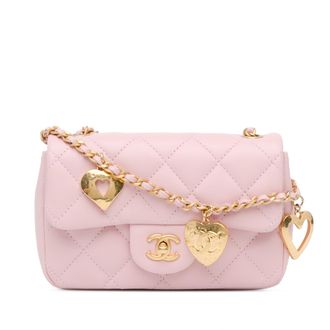 Chanel Pink Mini Quilted Lambskin Heart Charms Flap