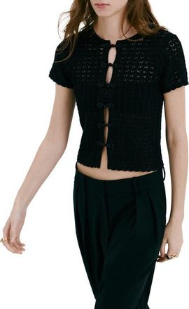 Mango Open Stitch Short Sleeve Cardigan in Black at Nordstrom, Size X-Small