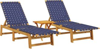 vidaXL Tumbonas Con Mesa 2 Uds Madera Maciza De Acacia Azul Oscuro Vidaxl