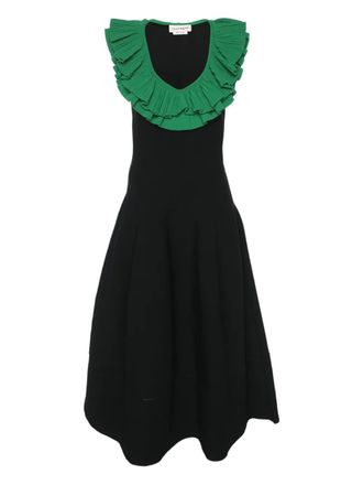 Alexander McQueen flounced-plunge midi dress - Black