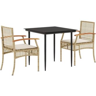 vidaXL Set Comedor De Jard&iacute;n 3 Pzas Con Cojines Rat&aacute;n Sint&eacute;tico Beige Vidaxl