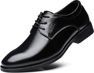 Generic Dress Formal Shoes for Men Lace Up Round Toe Derby Shoes Faux Leather Low Top Slip Resistant Anti-Slip Block Heel Business(8.5 UK) Black