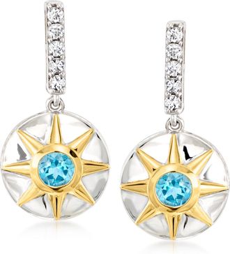 Ross-Simons White and Swiss Blue Topaz Drop Earrings in Sterling Silver and 18kt Gold Over Sterling