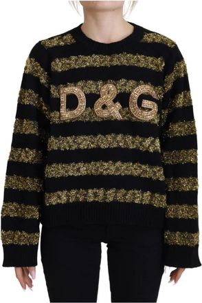Dolce & Gabbana Metallic Stripe Knit Pullover - Dames - Cashmere truien - Zwart - XS - Polyester - Truien & Vesten