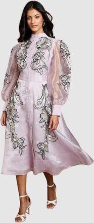 Coast Petite Embroidered Midi Dress in Blush at Nordstrom, Size 10