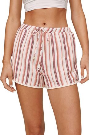Bella Dahl Stripe Fringe Hem Linen Blend Drawstring Shorts in Sunset Stripe at Nordstrom, Size X-Small