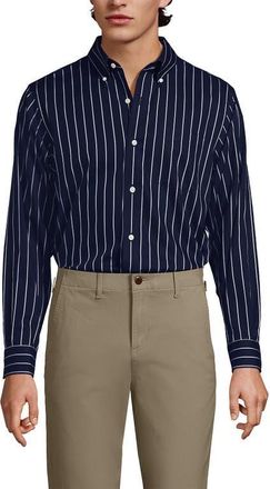 Lands End No Iron Supima Cotton Pinpoint Buttondown Collar Dress Shirt in Deep Sea/white Stripes at Nordstrom, Size 14.5 - 32