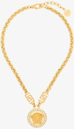 Versace Gold-Tone Icon Medusa Crystal Necklace - Womens - Brass/Crystal
