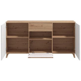Dmora Credenza Morlupo, Madia un Cassetto, 3 Ripiani, Apertura Battente, a Ribalta, Scorrevole, 173x41.5x87.5h cm Bianco