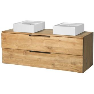 Vente-Unique Mobili per bagno sospeso con lavabo doppio 2 cassetti 115 cm in Teak chiaro - BIMBING