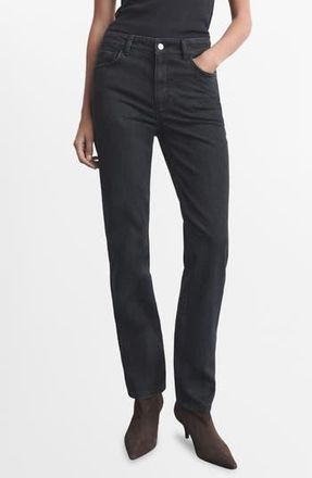 Mango Mid Rise Straight Leg Jeans in Black Denim at Nordstrom Rack, Size 8