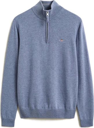 GANT Superfine Lamswol Half-Zip - Heren - Truien - Blauw - Maat: M Wol