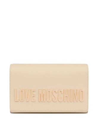 Love Moschino Schoudertas met ketting en reli&euml;f - Beige