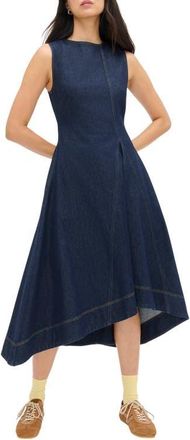 Aligne Liberty Asymmetric Sleeveless Stretch Organic Cotton Denim Midi Dress in Indigo at Nordstrom, Size 10