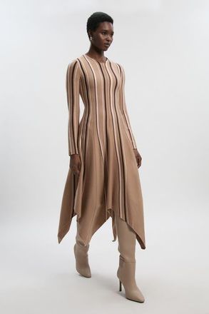 Karen Millen Asymmetric Hem Knit Midi Dress in Camel at Nordstrom, Size X-Small
