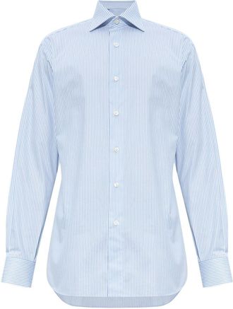 Brioni classic collar pinstriped shirt - men - Cotton - 39 - Blue