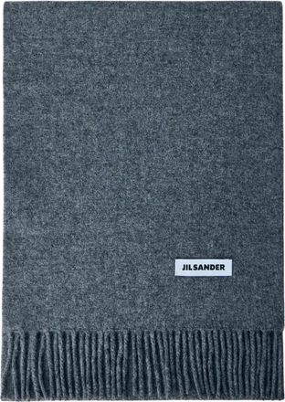 Jil Sander Sjaal van Wol met Franjes - Dames - Wintersjaals - Grijs - ONE Size - Wol - Accessoires