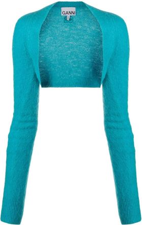 Ganni knitted cropped bolero - women - Virgin Wool/Polyamide/Alpaca Wool/Spandex/Elastane - M - Blue