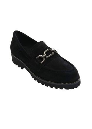 Vaneli Womens Zeus Chain Loafer In Black Suede