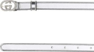 Gucci Womens Crystal-Embellished Buckle Belt Silver Calf Skin