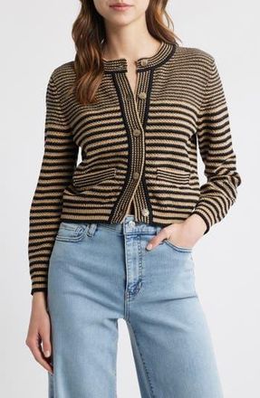 Frame Denim Stripe Cardigan Sweater in Tan Multi at Nordstrom Rack, Size Large