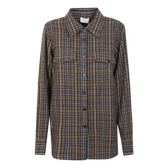 P.A.R.O.S.H. Shirts, female, Multicolor, M, Brown Check Cotton Shirt with Rhinestones