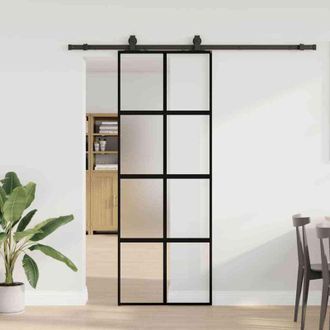 vidaXL Vidaxl - Puerta Corredera Con Herrajes Negro 76x205 Cm Vidrio Templado