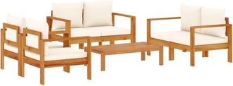 vidaXL Set De Sof&aacute;s De Jard&iacute;n Con Cojines 5 Pzas Madera Maciza Acacia Vidaxl