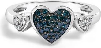 House of Brilliance Sterling Silver 1/5 Cttw Blue and White Diamond Triple Heart Ring
