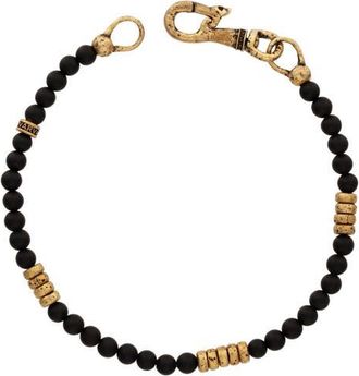 John Varvatos Mens Simit Beaded Onyx & Brass Bracelet at Nordstrom, Size 8.25