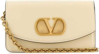 Valentino Garavani Ivory Leather Vlogo Signature Shoulder Bag