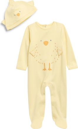 Little Me Chick Cotton Footie & Hat Set in Yellow at Nordstrom, Size Newborn
