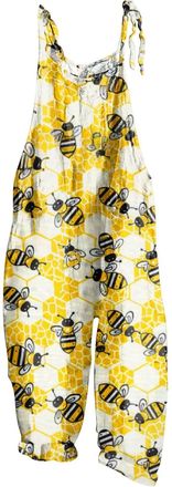 Generic Womens Dungarees Jumpsuits for Women Wide Leg Pants Woman Lounge Rompers for Women Honey Bee Festival Print Loose Adjustable Overalls Wide Leg Pockets