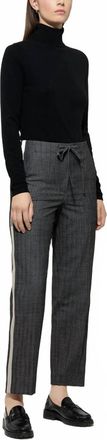 Luisa Cerano Pinstripe With Ribbon Straight Joggpants In Charcoal/ Black